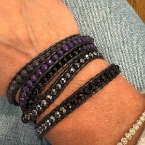 Chan Luu Beaded Wrap Bracelet Set in Black and Purple